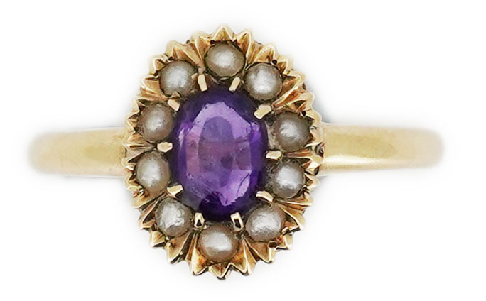 An Edwardian amethyst and seed pearl ring, early 20th century